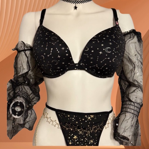 Victoria's Secret Other - Victoria's Secret Black Star & Moon Push-Up Bra Set